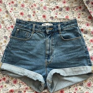 Zara High Waist Mom Fit Denim Shorts
